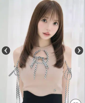 미셸 마카롱 깅엄 체크 리본 니트탑 택 포함
