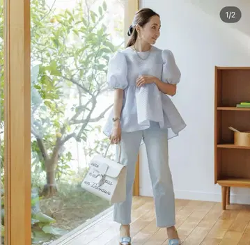 bluelea 자카드 블라우스 sax