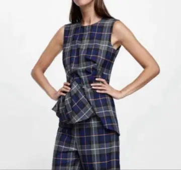 ZARA 비대칭 체크 무늬 상의