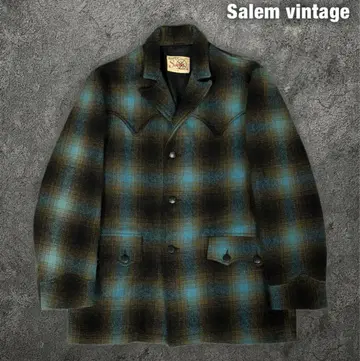 Salem 50s 60s 옴브레 체크 하프 코트 자켓