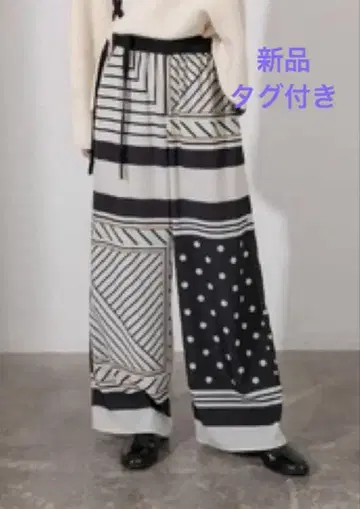 새상품 Eimee Law 스카프 패널 프린트 릴랙스 팬츠 아이보리