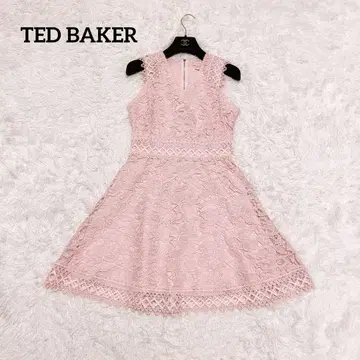 Ted Baker 레이스 플레어 원피스 드레스 자수 핑크