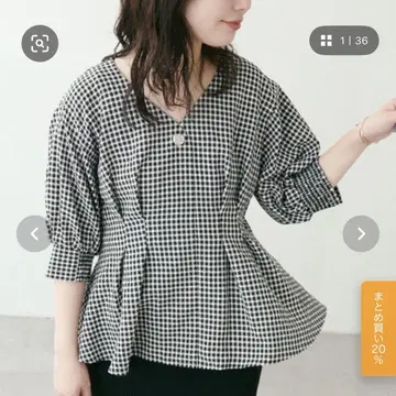 내추럴 꾸뛰르 턱 디자인 페플럼 5부 소매 블라우스