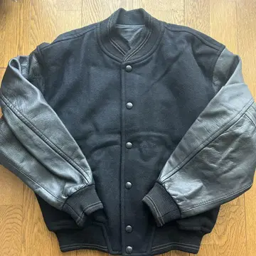 DOMON 바시티 자켓 블랙 울 가죽