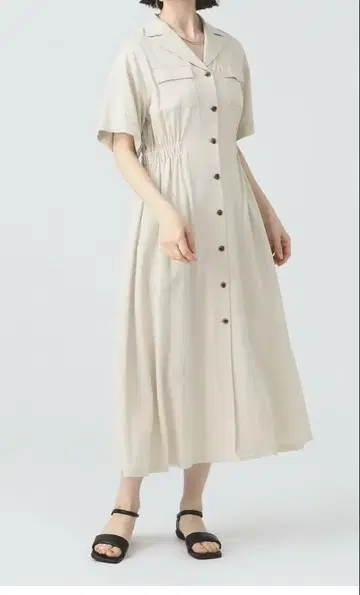 Ray BEAMS 아이보리 베이지 셔츠 원피스 반팔