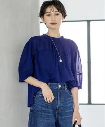 [세탁 가능] 클리어 트리코 저지 개더 형태 티셔츠