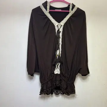 LIZ LISA 브라운 레이스 튜닉 후드 돌먼