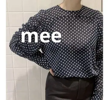 IENA 도트 자카드 퍼프 블라우스 시어 블라우스 네이비