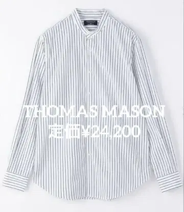 <THOMAS MASON> 코튼 포플린 스트라이프 밴드 카라 셔츠