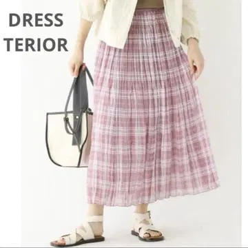 드레스테리어 DRESS TERIOR 핑크 체크 롱 플리츠 스커트
