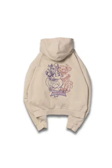 LAPKARU CARTOON ZIP HOODIE / LIGHT BEIGE