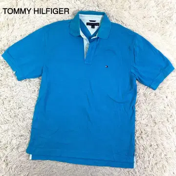 TOMMY HILFIGER 스카이 블루 컬러 로고 자수 피케 셔츠