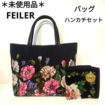 미사용품 FEILER 플라워 핸드백 손수건 세트 꽃무늬 FEILER
