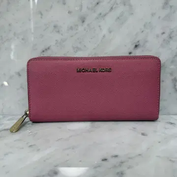 새상품급 MICHEAL KORS 마이클코어스 장지갑 지퍼 핑크 천연 가죽