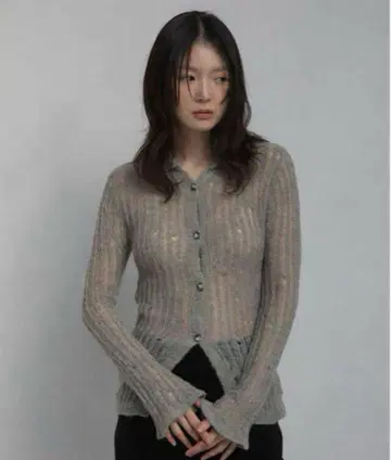 Feather Damage Cardigan gray OHOTORO