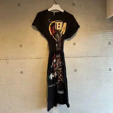77circa 그래픽 프린트 반팔 원피스 블랙