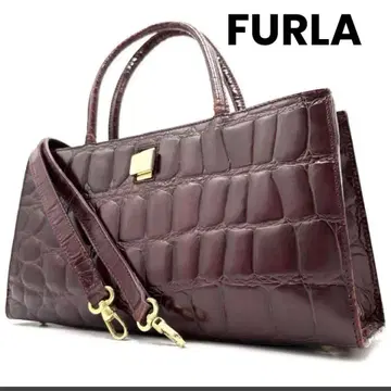 새상품급 FURLA 훌라 2way 핸드백 악어 엠보싱 보르도
