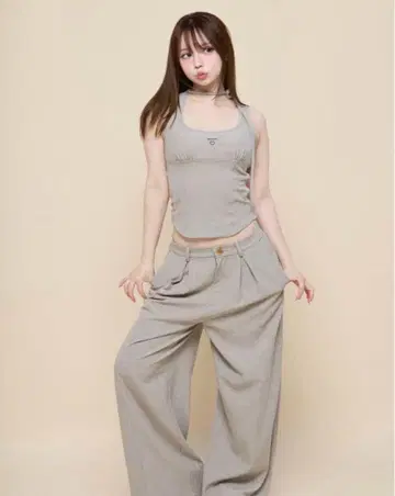 andmary Donna 리본 pants set up brown