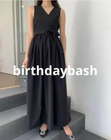 birthdaybash 카슈쿨 리본 롱 원피스 블랙