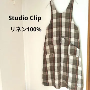 StudioClip 린넨 혼방 체크 무늬 오버롤 스커트