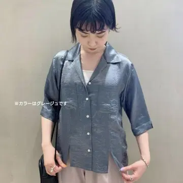 Ray BEAMS 레이 빔스 와셔 새틴 슬릿 셔츠 그레이지