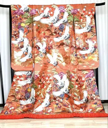 코랄 핑크 학 패턴 우치카케 74