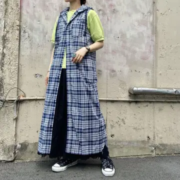 민소매 셔츠 원피스 네이비 계열 체크