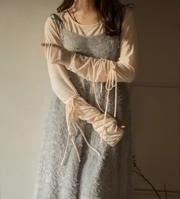 mideal 리본 롱 슬리브 상의 IVORY
