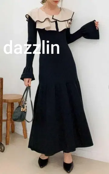 dazzlin 더즐린 레이어드 파이핑 니트 원피스 블랙 프리 사이즈