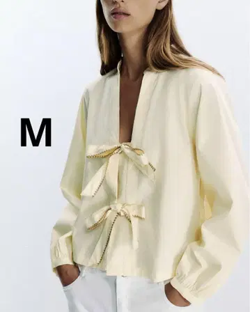 ZARA 자라 스트라이프 패턴 포플린 리본 셔츠