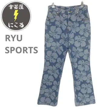 RYU SPORTS 하이비스커스 패턴 데님 올 패턴 M y2k