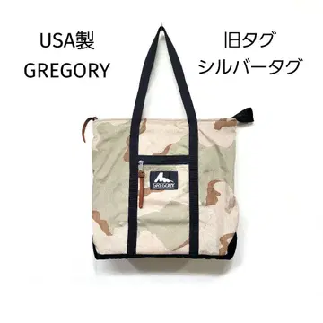 레어 USA제 구형 실버 택 GREGORY 사막 카모 토트백