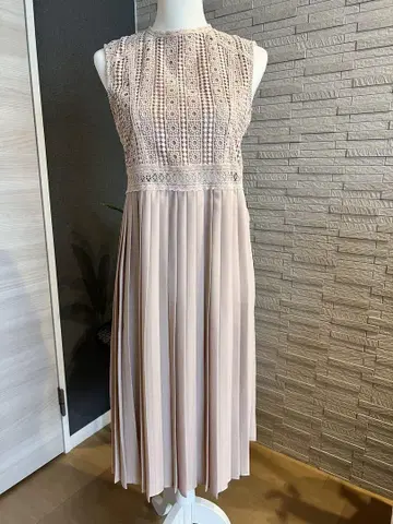 [ ZARA ] 레이스 슬리브리스 롱 원피스 핑크 베이지