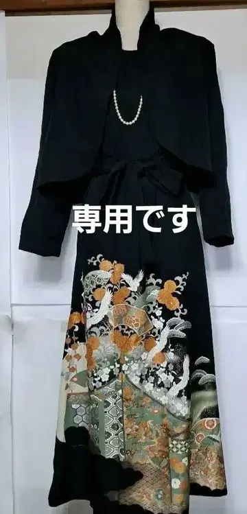 검은색 전통 예복 기모노 리메이크 볼레로 롱 드레스 꽃무늬 자수