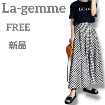 새상품 La-gemme 여성용 깅엄 체크 맥시 플레어 스커트