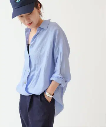 Spick and Span 80 린넨 카슈쿨 빅 셔츠 색스 블루