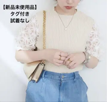 natural couture 플라워 자수 소매 니트