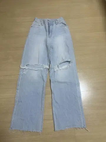 EVRIS 데미지 가공 와이드 레그 데님