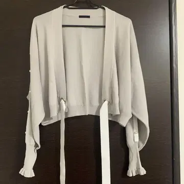 라이트 그레이 프론트 리본 니트 가디건