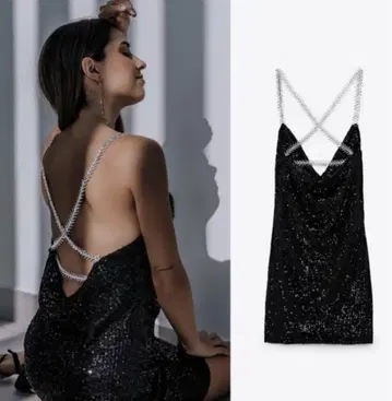 미사용 새상품! 택 포함 ZARA 스팽글 드레스 S 사이즈