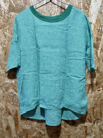 maillot 마이요 깅엄 체크 린넨 셔츠 그린