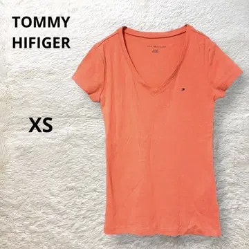TOMMY HIFIGER 로고 티셔츠 반팔 V넥 코튼 100% XS