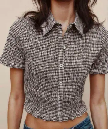 ZARA 깅엄 체크 크롭 셔츠