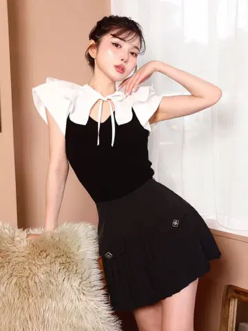 darich 프릴 칼라 도킹 니트탑