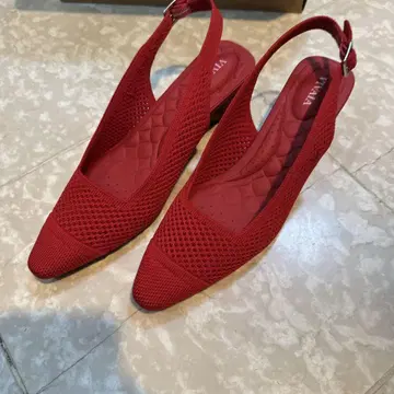 VIVALA 빨간색 메쉬 샌들 와이드 힐