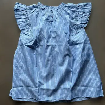 새 상품 스카이블루 스트라이프 프릴 소매 블라우스