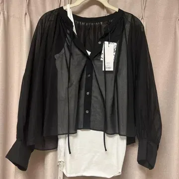 오간자 긴팔 셔츠 블랙