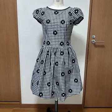 엠스그레이시 깅엄 체크 꽃무늬 반팔 원피스 벌룬 원피스