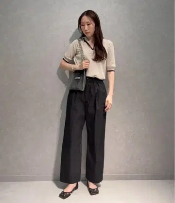 UNITED ARROWS 베이지 피케 셔츠 5부 소매