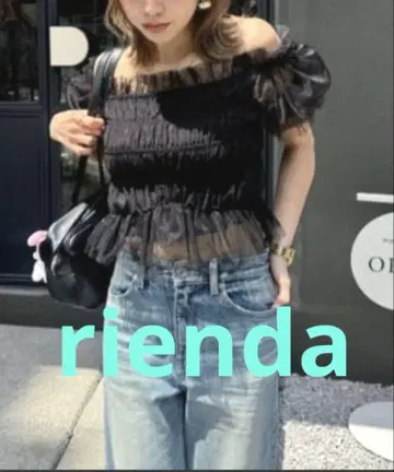 리엔다 시어 오프숄 숏 슬리브 블라우스 시어 탑 블랙